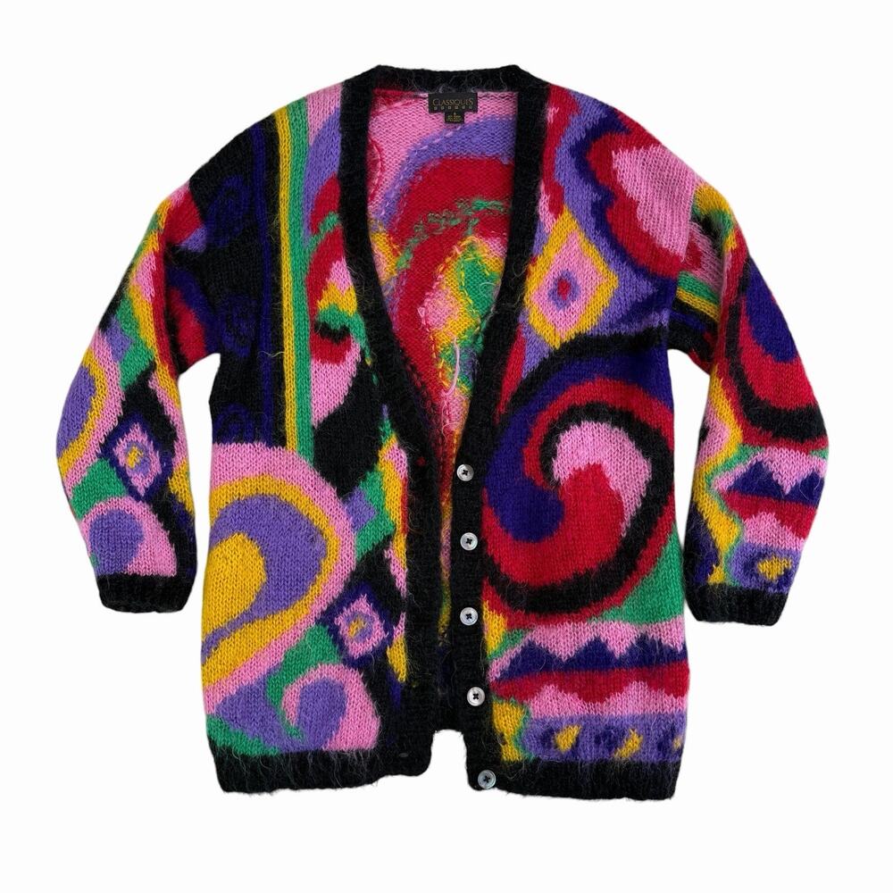 Vintage 90’s Mohair Cardigan Sweater, Small, Classiques, Super Colorful